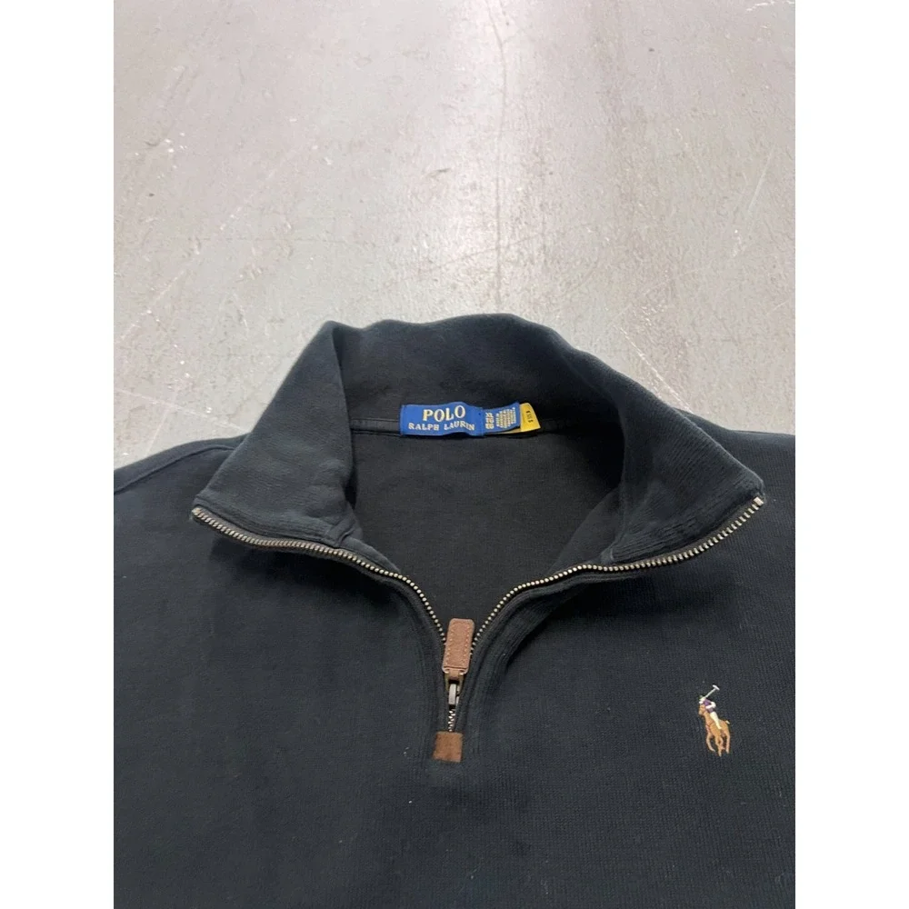 Polo Ralph Lauren Sweater Men's XL Black Pony Logo Tight Knit Quarter Zip Winter